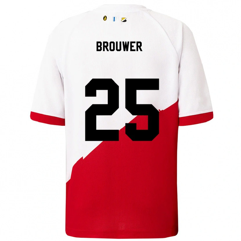 Danxen Criança Camisola Michael Brouwer #25 Branco Vermelho Principal 2025/26 Camisa Brasil
