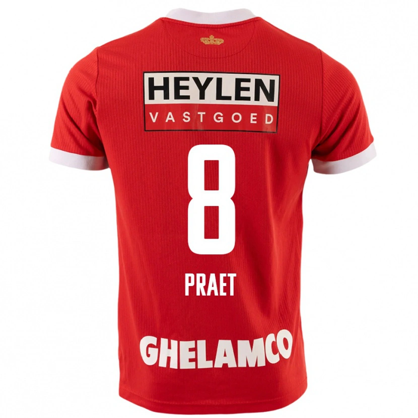 Danxen Criança Camisola Dennis Praet #8 Vermelho Branco Principal 2025/26 Camisa Brasil