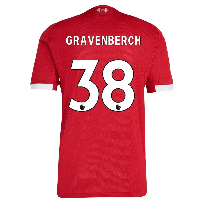 Danxen Criança Camisola Ryan Gravenberch #38 Vermelho Branco Principal 2025/26 Camisa Brasil