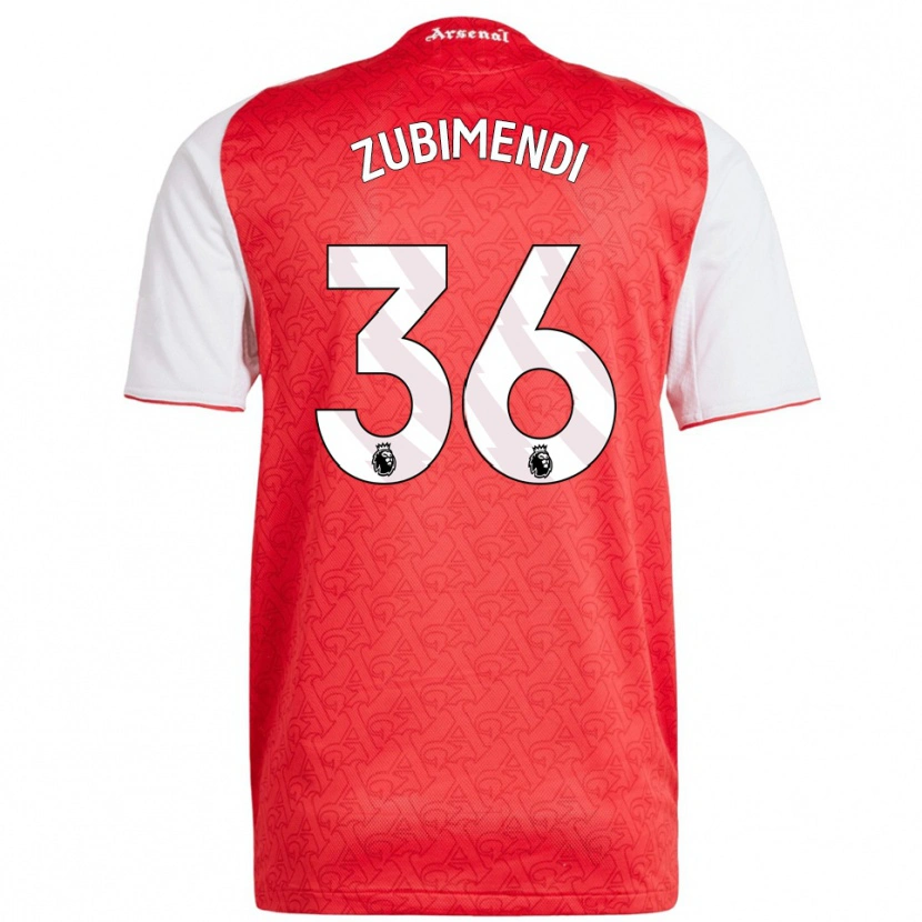 Danxen Criança Camisola Martín Zubimendi #36 Vermelho Branco Principal 2025/26 Camisa Brasil
