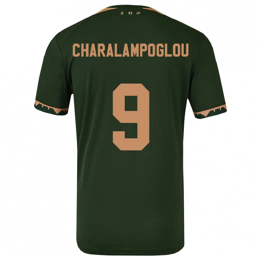 Danxen Criança Camisola Georgios Charalampoglou #9 Verde Dourado Alternativa 2025/26 Camisa Brasil