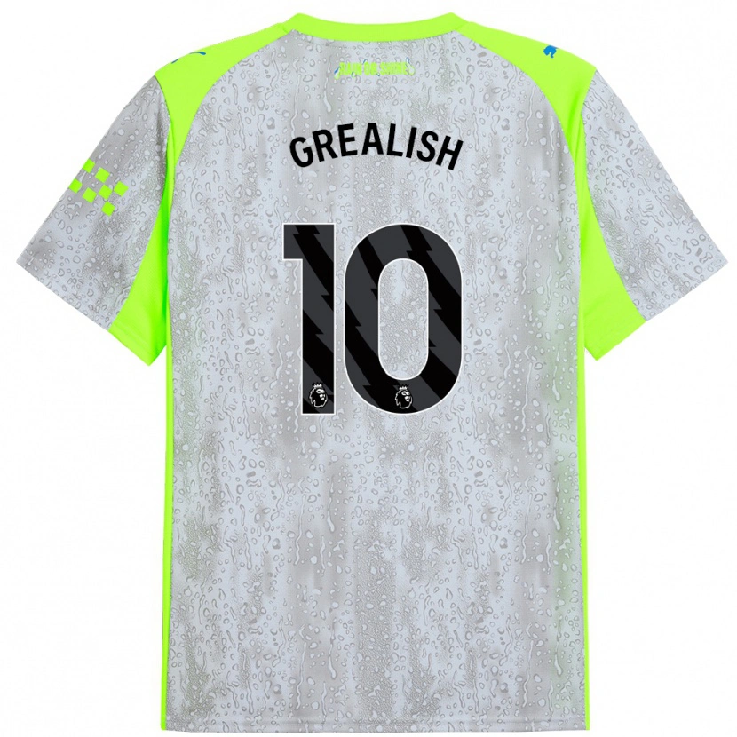 Danxen Criança Camisola Jack Grealish #10 Cinza Amarelo Terceiro 2025/26 Camisa Brasil