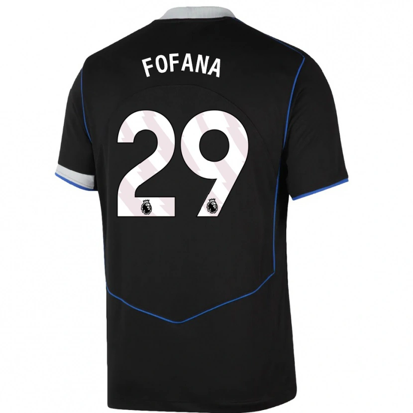 Danxen Criança Camisola Wesley Fofana #29 Preto Azul Prata Terceiro 2025/26 Camisa Brasil