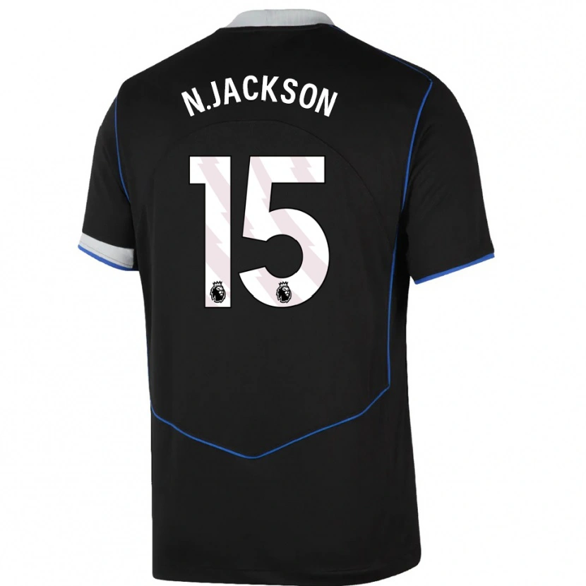 Danxen Criança Camisola Nicolas Jackson #15 Preto Azul Prata Terceiro 2025/26 Camisa Brasil