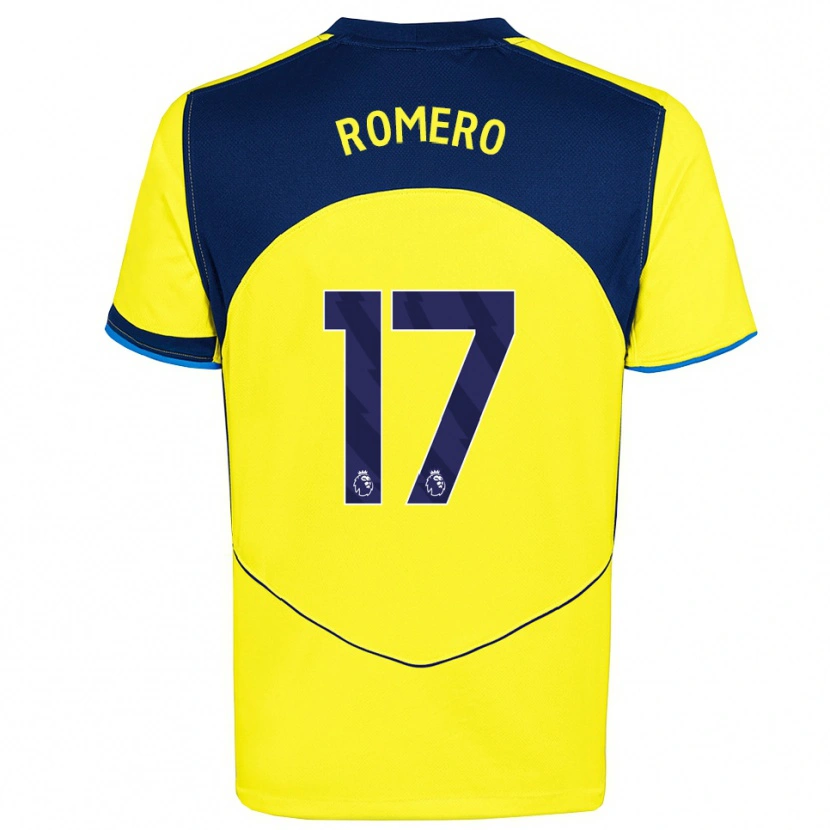 Danxen Criança Camisola Cristian Romero #17 Amarelo Marinho Terceiro 2025/26 Camisa Brasil