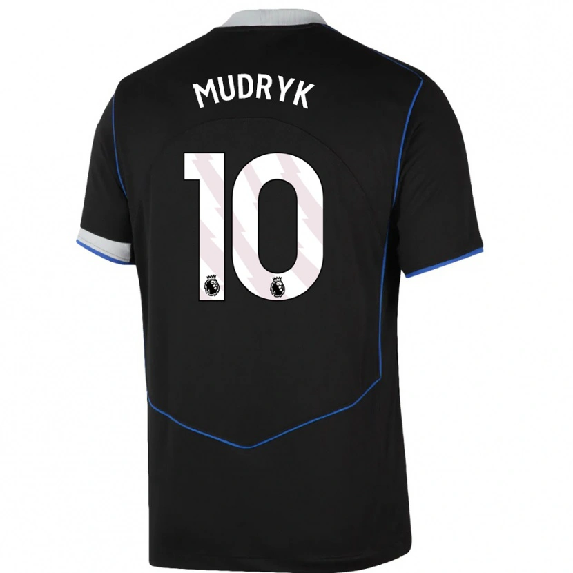 Danxen Homem Camisola Mykhaylo Mudryk #10 Preto Azul Prata Terceiro 2025/26 Camisa Brasil