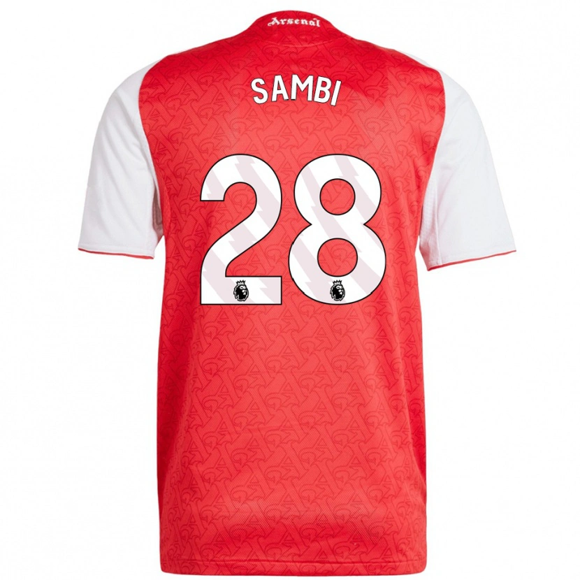 Danxen Mulher Camisola Albert Sambi Lokonga #28 Vermelho Branco Principal 2025/26 Camisa Brasil