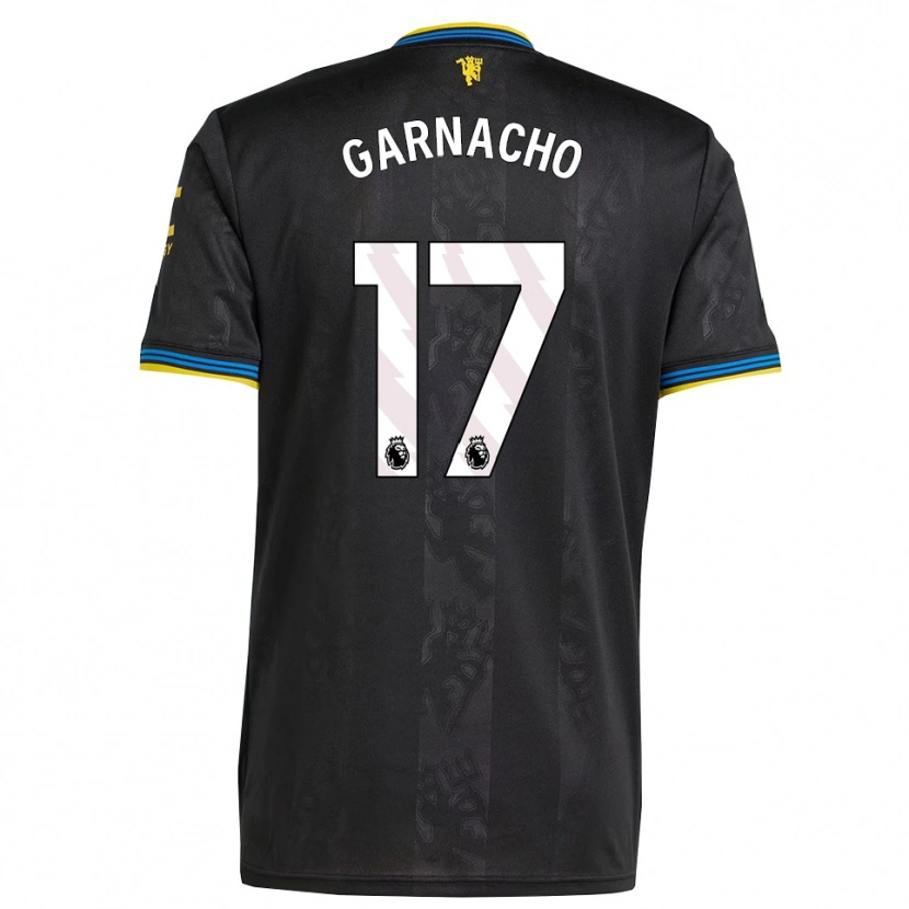Danxen Mulher Camisola Alejandro Garnacho #17 Preto Amarelo Azul Terceiro 2025/26 Camisa Brasil