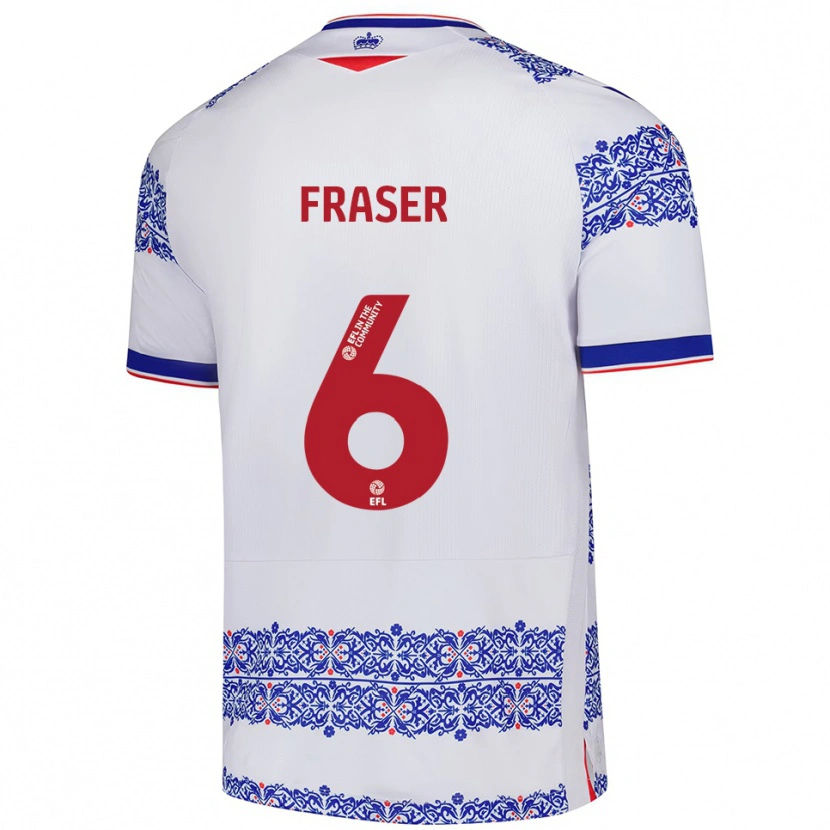 Danxen Criança Camisola Liam Fraser #6 Branco Azul Principal 2025/26 Camisa Brasil