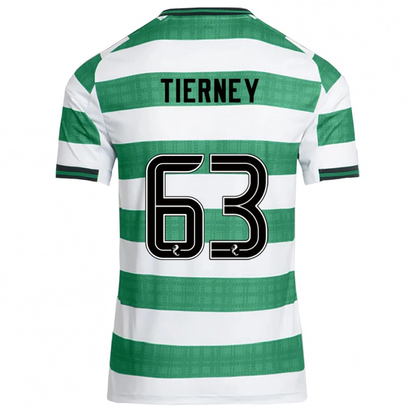 Danxen Criança Camisola Kieran Tierney #63 Verde Branco Principal 2025/26 Camisa Brasil