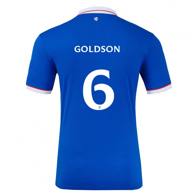 Danxen Mulher Camisola Connor Goldson #6 Azul Branco Principal 2025/26 Camisa Brasil