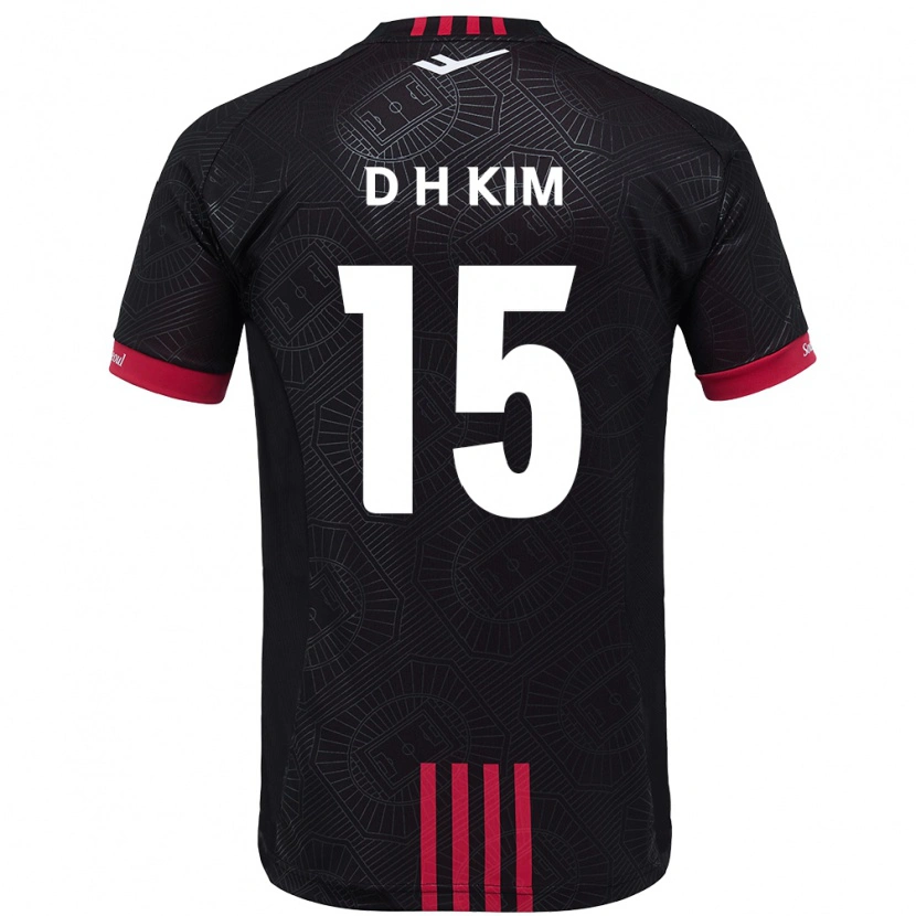 Danxen Criança Camisola Hyeon-Deok Kim #15 Preto Vermelho Principal 2025/26 Camisa Brasil