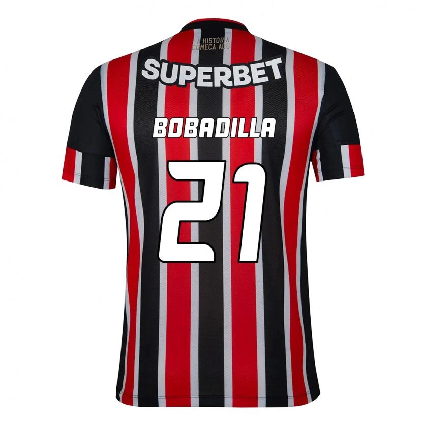 Danxen Criança Camisola Damián Bobadilla #21 Preto Vermelho Alternativa 2025/26 Camisa Brasil