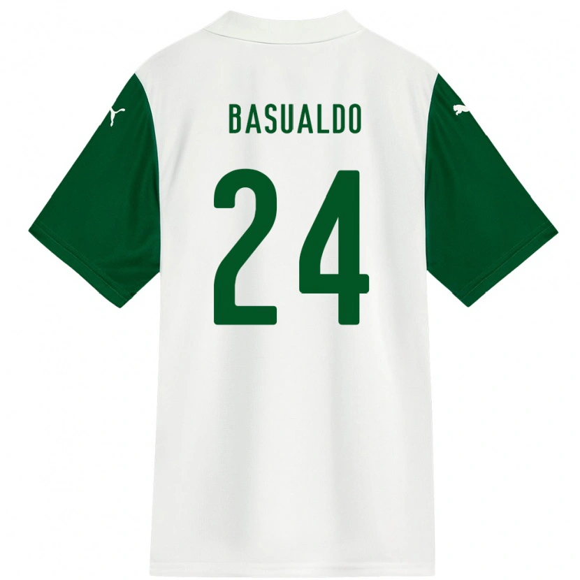Danxen Criança Camisola Luis Basualdo #24 Branco Verde Alternativa 2025/26 Camisa Brasil