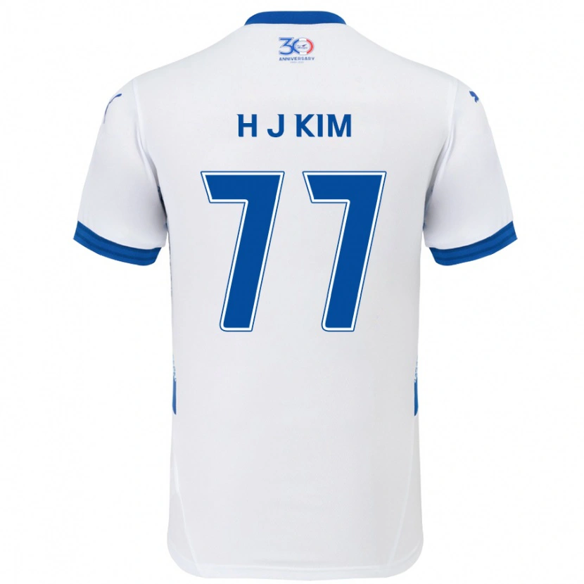 Danxen Criança Camisola Ji-Hyun Kim #77 Branco Azul Royal Alternativa 2025/26 Camisa Brasil
