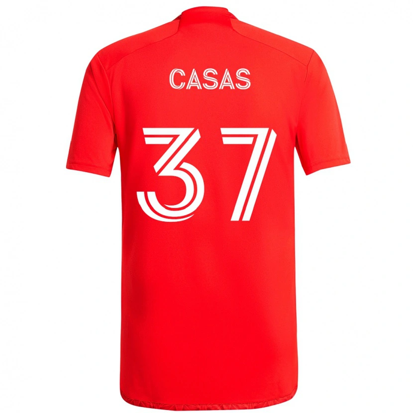 Danxen Homem Camisola Javier Casas #37 Vermelho Branco Principal 2025/26 Camisa Brasil