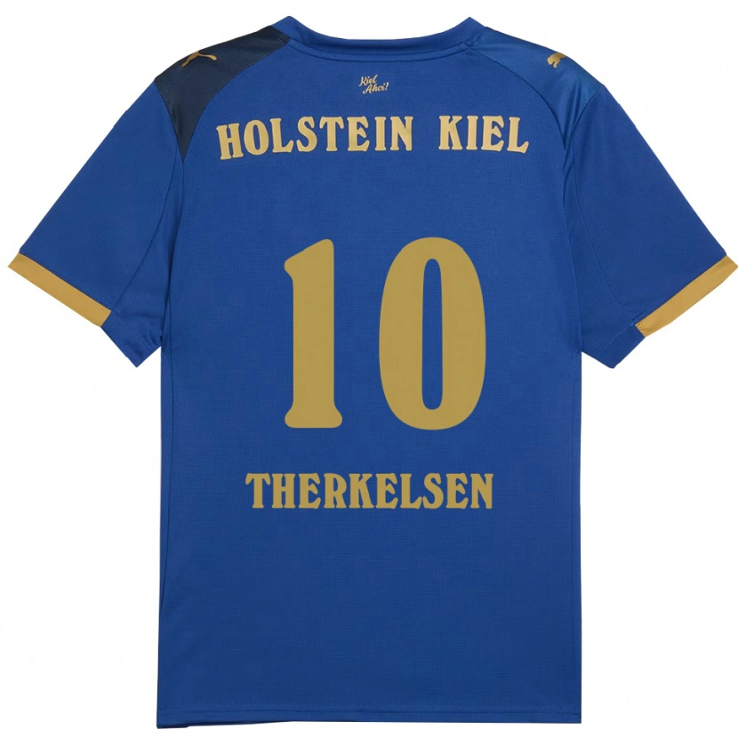 Danxen Mulher Camisola Jonas Therkelsen #10 Azul Dourado Principal 2025/26 Camisa Brasil