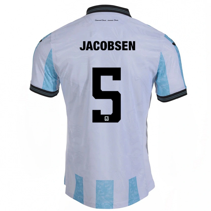 Danxen Mulher Camisola Thore Jacobsen #5 Branco Azul Celeste Principal 2025/26 Camisa Brasil