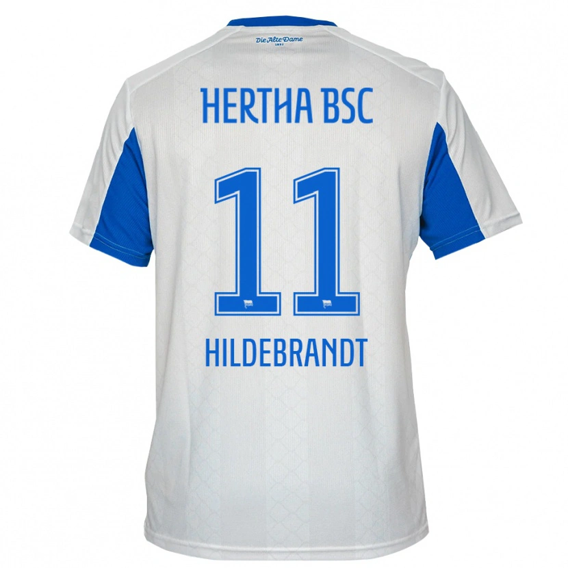 Danxen Mulher Camisola Niklas Hildebrandt #11 Branco Azul Alternativa 2025/26 Camisa Brasil