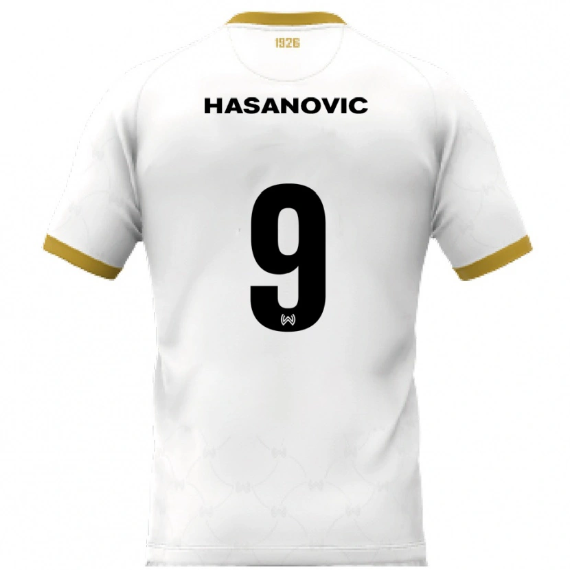 Danxen Mulher Camisola Karim Hasanovic #9 Branco Dourado Alternativa 2025/26 Camisa Brasil