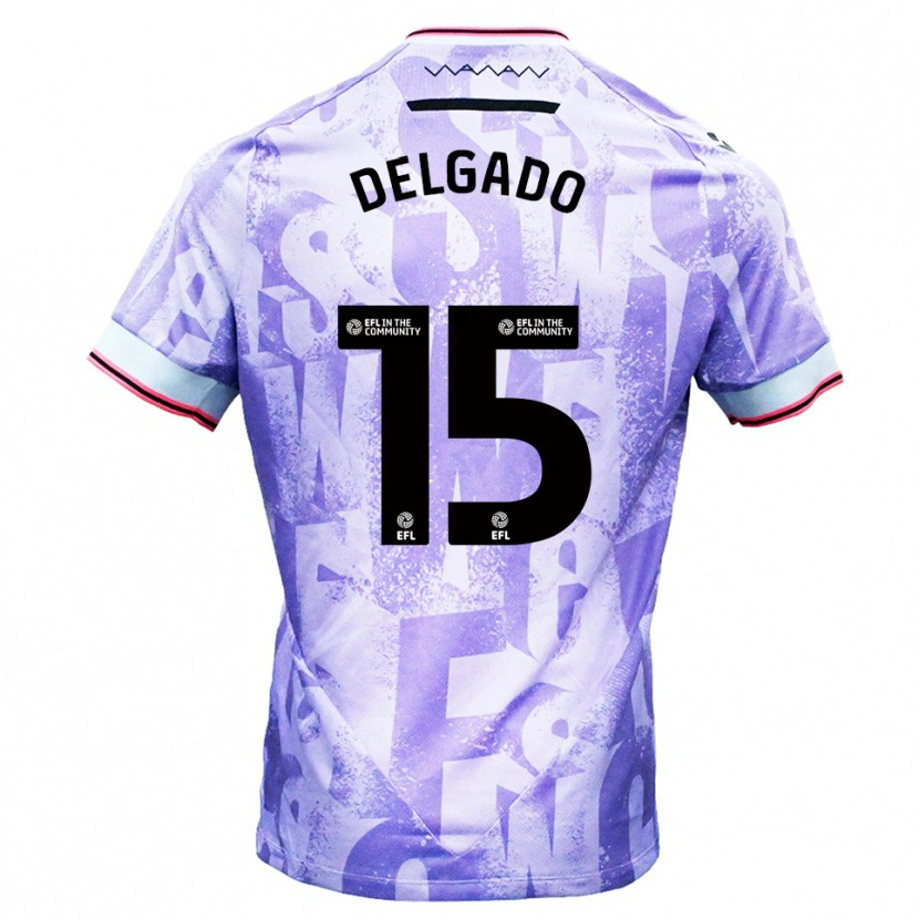 Danxen Criança Camisola Juan Delgado #15 Lilás Branco Alternativa 2025/26 Camisa Brasil
