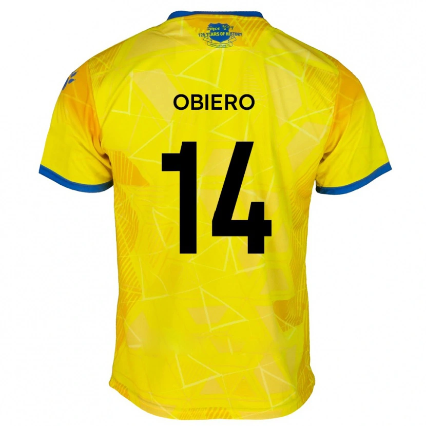 Danxen Criança Camisola Micah Obiero #14 Amarelo Azul Alternativa 2025/26 Camisa Brasil