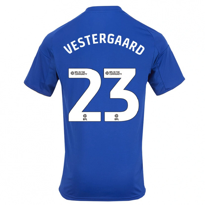 Danxen Mulher Camisola Jannik Vestergaard #23 Azul Dourado Principal 2025/26 Camisa Brasil