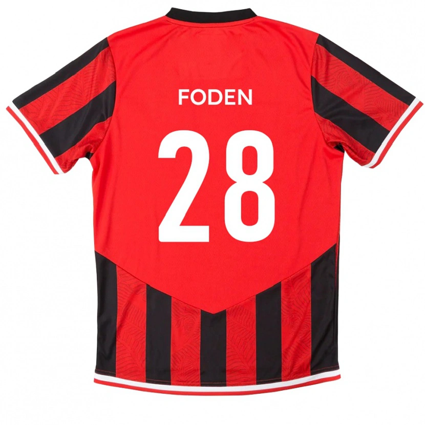 Danxen Mulher Camisola Daniel Foden #28 Vermelho Preto Principal 2025/26 Camisa Brasil