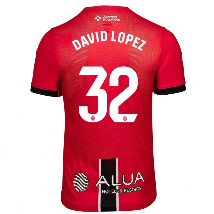 Danxen Criança Camisola David López #32 Vermelho Preto Principal 2025/26 Camisa Brasil