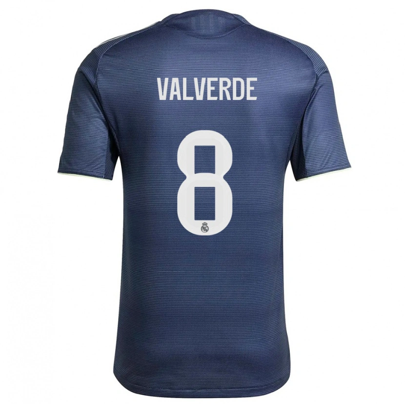 Danxen Criança Camisola Federico Valverde #8 Azul Marinho Prata Alternativa 2025/26 Camisa Brasil