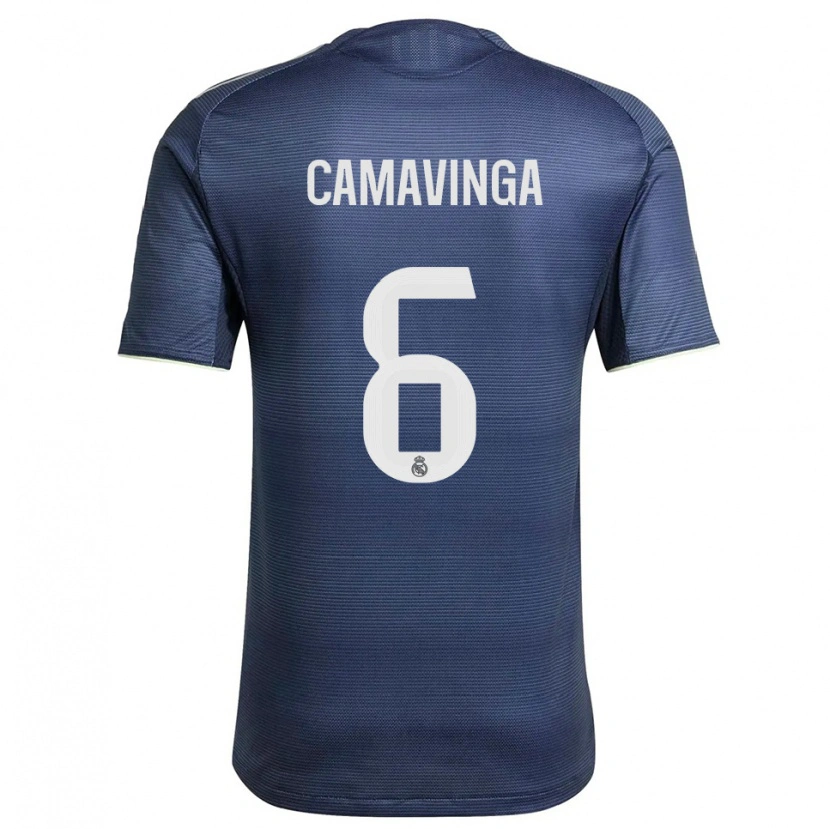 Danxen Criança Camisola Eduardo Camavinga #6 Azul Marinho Prata Alternativa 2025/26 Camisa Brasil