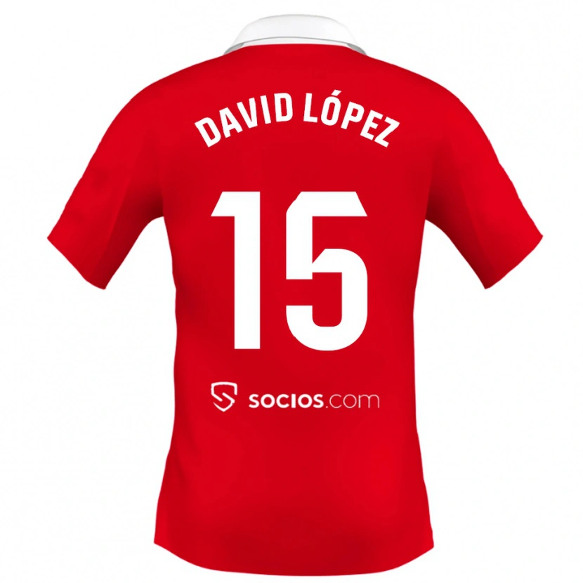 Danxen Criança Camisola David López #15 Vermelho Branco Cinza Alternativa 2025/26 Camisa Brasil