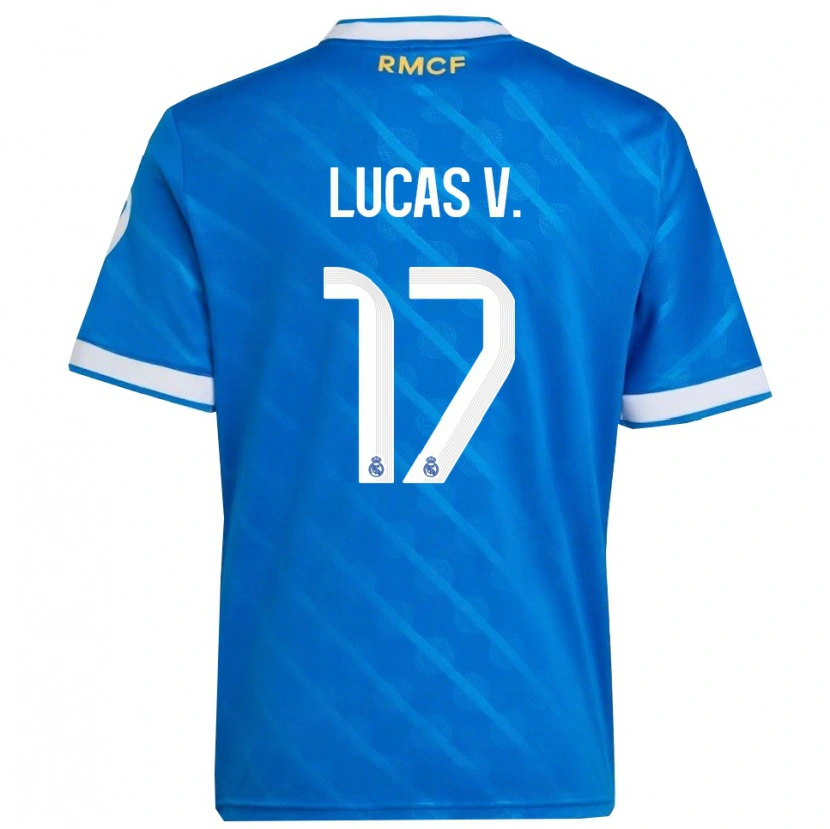 Danxen Criança Camisola Lucas Vazquez #17 Azul Branco Terceiro 2025/26 Camisa Brasil