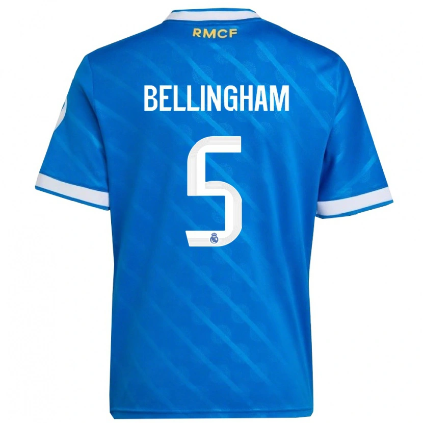 Danxen Criança Camisola Jude Bellingham #5 Azul Branco Terceiro 2025/26 Camisa Brasil