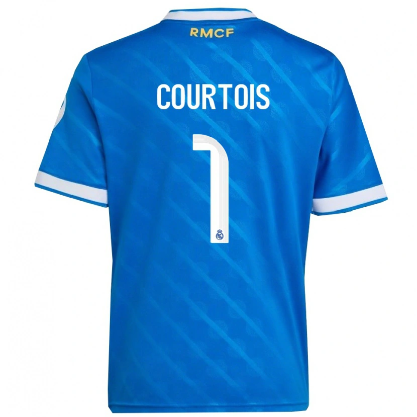 Danxen Homem Camisola Thibaut Courtois #1 Azul Branco Terceiro 2025/26 Camisa Brasil