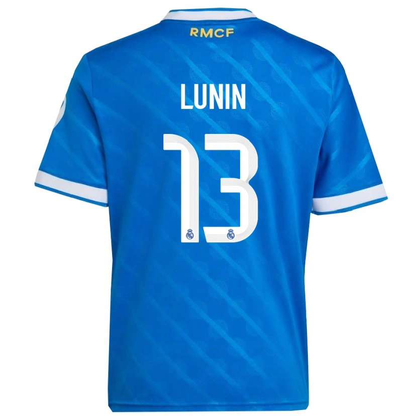 Danxen Homem Camisola Andriy Lunin #13 Azul Branco Terceiro 2025/26 Camisa Brasil