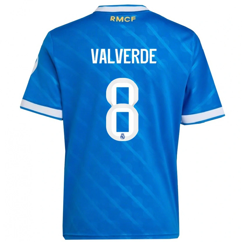 Danxen Homem Camisola Federico Valverde #8 Azul Branco Terceiro 2025/26 Camisa Brasil