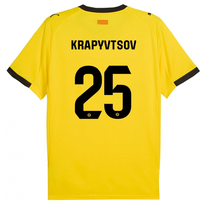 Danxen Mulher Camisola Vladyslav Krapyvtsov #25 Amarelo Preto Alternativa 2025/26 Camisa Brasil