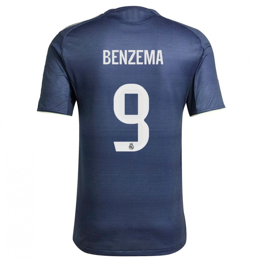 Danxen Mulher Camisola Karim Benzema #9 Azul Marinho Prata Alternativa 2025/26 Camisa Brasil