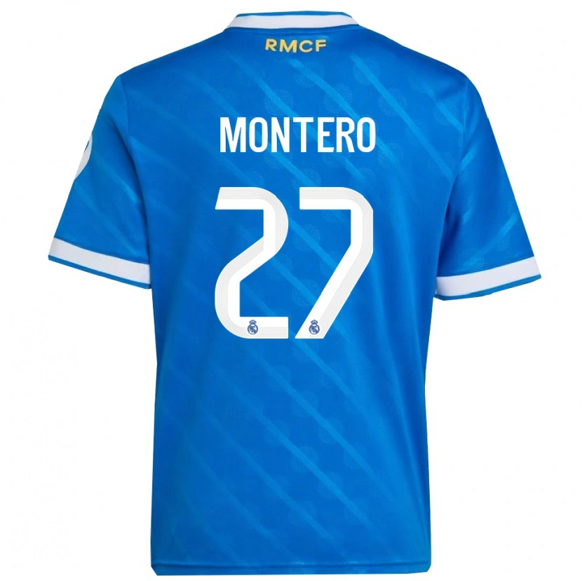 Danxen Mulher Camisola Pablo Montero #27 Azul Branco Terceiro 2025/26 Camisa Brasil
