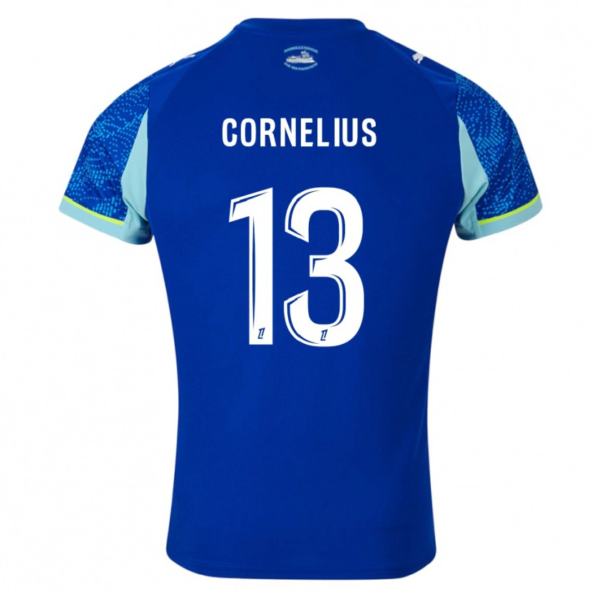 Danxen Mulher Camisola Derek Cornelius #13 Azul Celeste Branco Terceiro 2025/26 Camisa Brasil