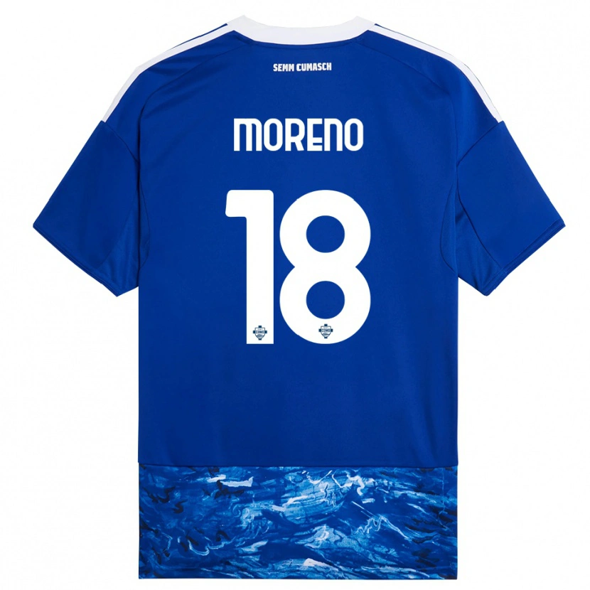 Danxen Criança Camisola Alberto Moreno #18 Azul Branco Principal 2025/26 Camisa Brasil
