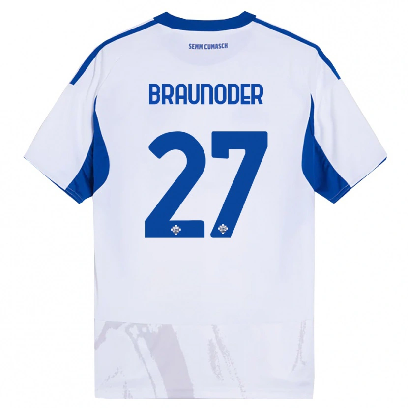 Danxen Criança Camisola Matthias Braunöder #27 Branco Azul Alternativa 2025/26 Camisa Brasil