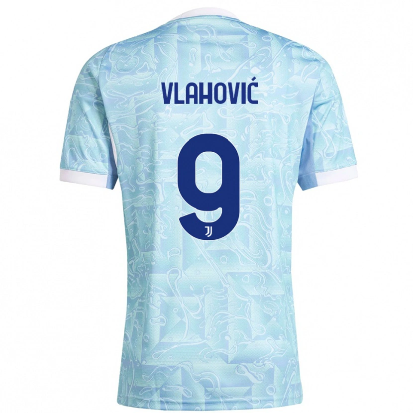 Danxen Homem Camisola Dušan Vlahović #9 Azul Celeste Amarelo Alternativa 2025/26 Camisa Brasil