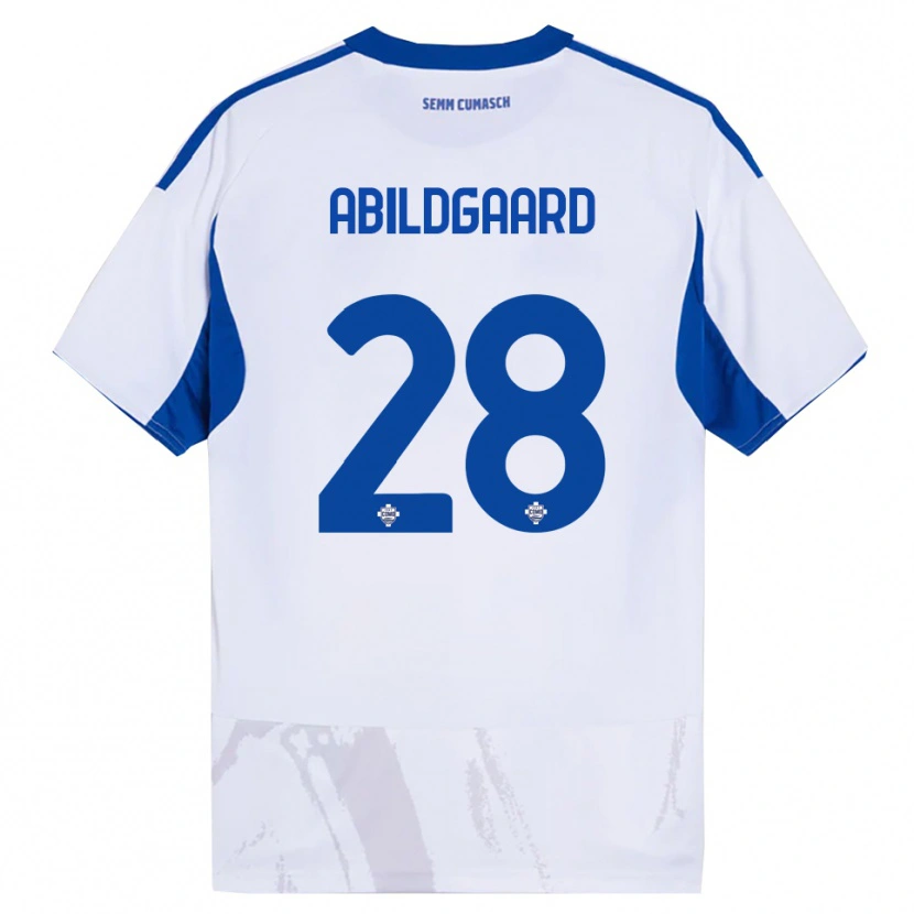 Danxen Homem Camisola Oliver Abildgaard #28 Branco Azul Alternativa 2025/26 Camisa Brasil