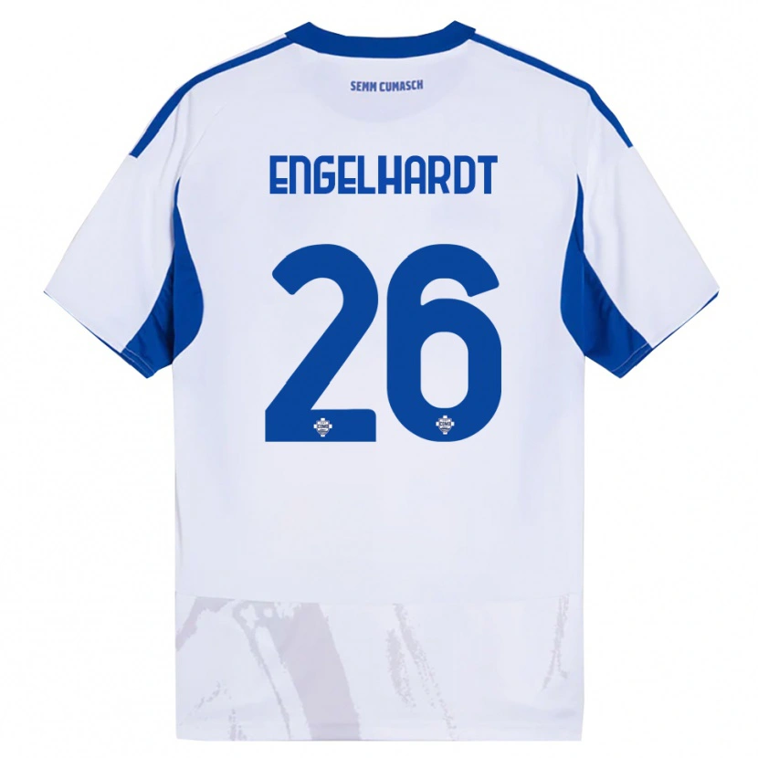 Danxen Homem Camisola Yannik Engelhardt #26 Branco Azul Alternativa 2025/26 Camisa Brasil
