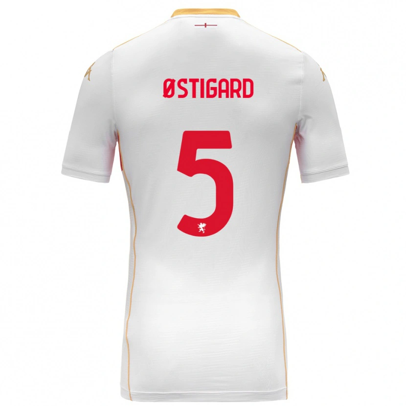 Danxen Mulher Camisola Leo Østigård #5 Branco Vermelho Alternativa 2025/26 Camisa Brasil