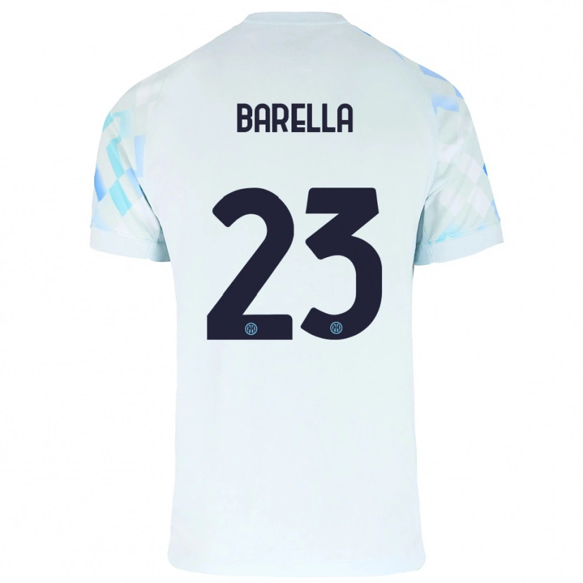 Danxen Mulher Camisola Nicolò Barella #23 Branco Azul Alternativa 2025/26 Camisa Brasil