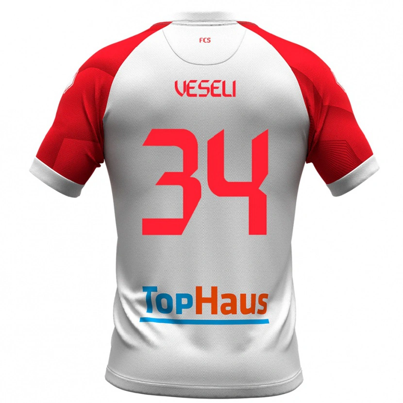 Danxen Criança Camisola Frédéric Veseli #34 Branco Vermelho Principal 2025/26 Camisa Brasil