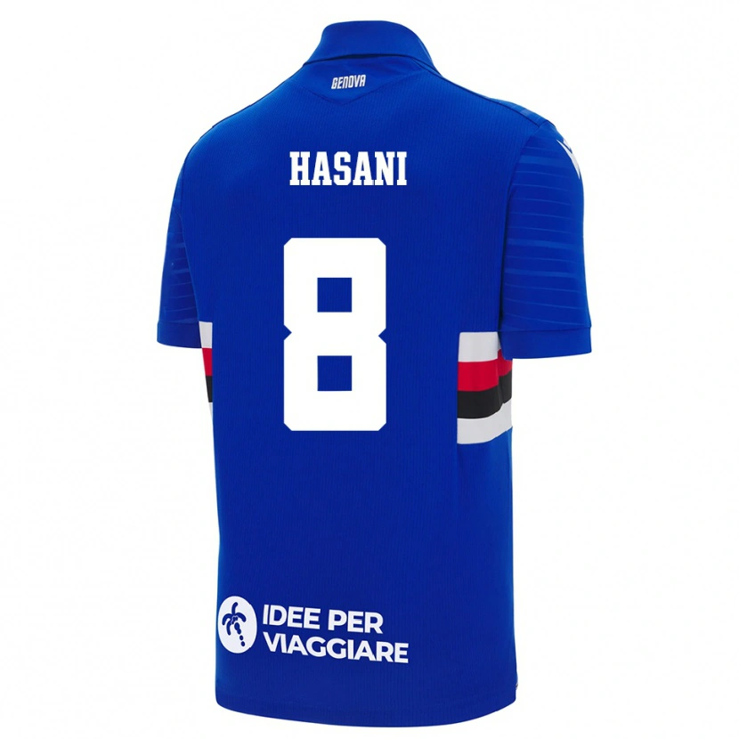 Danxen Criança Camisola Adam Hasani #8 Azul Branco Principal 2025/26 Camisa Brasil